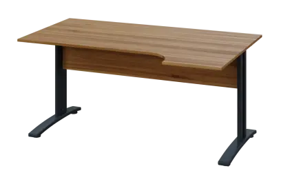 CRK 18 - 164 stůl kancelářský, rohový, pravý, kovová podnož černá, deska 18 mm, široký 1600 mm, ořec